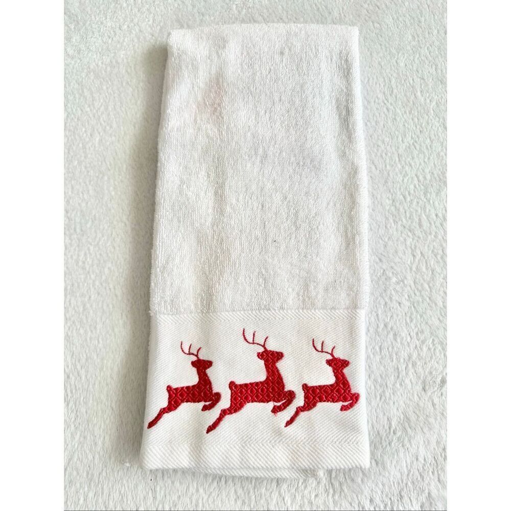 Vintage 2002 Deborah Connolly Red Reindeer Christmas Kitchen Towel